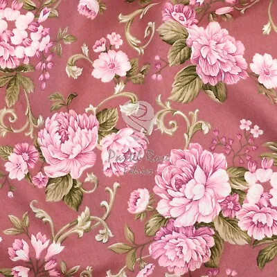 Vintage Garden Rose Floral 100% Cotton Fabric | Rose & Hubble Sewing Metre FQ • £8.50