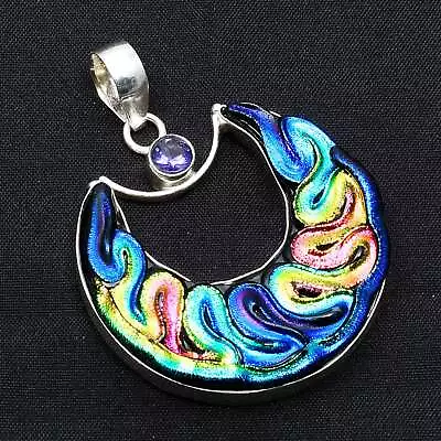 Fancy Dichroic Glass Amethyst Gemstone Half Moon Pendant Jewelry 2.28  AP-31648 • $3.99