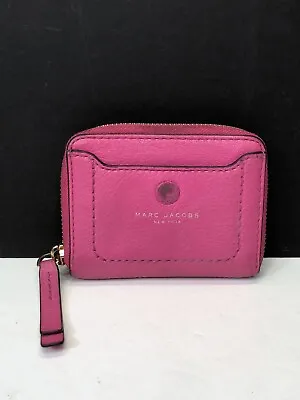 Marc Jacobs New York Small Pink Leather Wallet Zip Tri Fold Pebbled Coin • $29.99