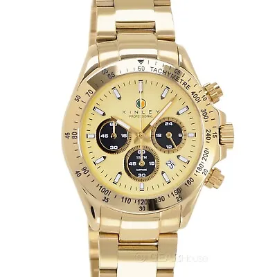 KINLEY Racing Series Mens Chronograph Watch Cream Dial Gold Stainless Steel • $46.80