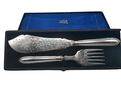 1887 Fish Serving Set Fork & Knife Etched Floral Mappin & Webb Princes' Plate • $39.99