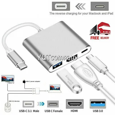 Type C USB 3.1 To USB-C 4K HDMI USB 3.0 Adapter Cable 3 In 1 Hub For Macbook Pro • $12.99