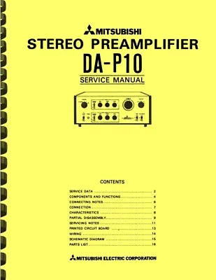 Mitsubishi DA-P10 Preamplifier SERVICE MANUAL • $18.95