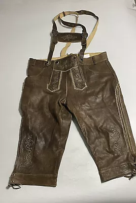 Lederhosen Leather German Bavarian Brown Men Sz 58 Octoberfest Halloween • $84.57