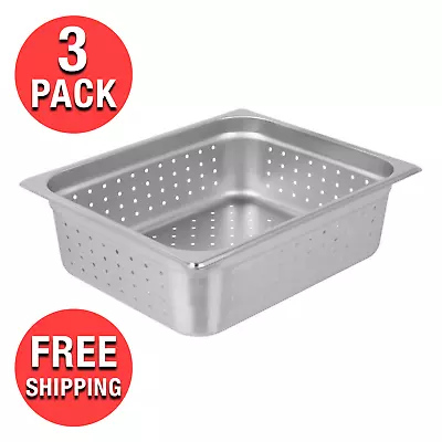 (3-Pack) 1/2 Half Size 4  Perforated NSF Stainless Steel Steam Table Hotel Pan   • $56.24