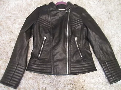 Womens Michael Kors Black Lamb Leather Motorcycle Jacket Sz M Lqqk!!! • $69.99