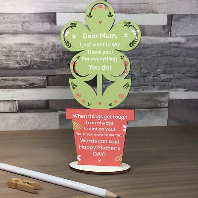 Mothers Day Poem Gift For Mum Wooden Flower Thank You Gift From Daughter Son • £4.99