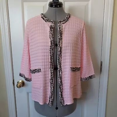 MING WANG Light Pink Open Front Women's Knit Cardigan Sweater Size L • $27.99