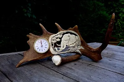 FALLOW DEER ANTLER CLOCK  ELEPHANT DESIGN UNIQUE GIFT IDEA Plus Small Free Gift • £175