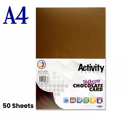 A4 Card 50 Pack Activity Cards 160GSM Chocolate Brown Scrapbooking Craft Sheets • £4.94