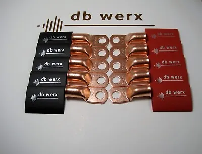 (10) 2/0(oversized 1/0 Car Audio Wire) Copper Lugs W/ RED & BLACK Heat Shrink • $19.99