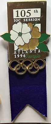 105th IOC Session Badge ~ 1996 Atlanta ~ Olympic ~ Purple Ribbon • $79