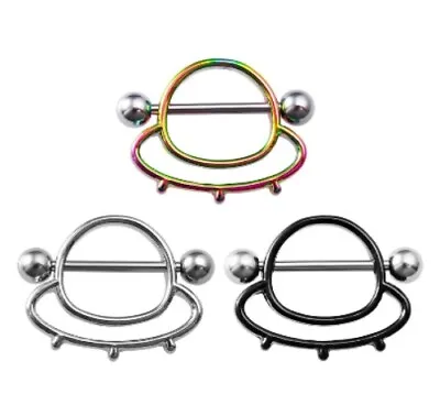 UFO Nipple Ring Bar Stainless Steel Shield Jewellery Gold Silver NR32 • $5.21