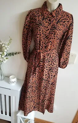 £15.95 • Buy New Stunning Zara Brown Size S 8-10 Animal Print Midi Maxi Shirt Dress
