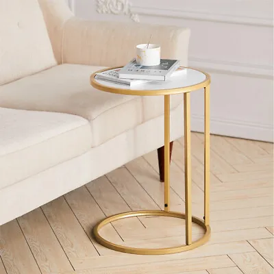 C-Shape Sofa Bed Snack Side End Table Small Couch Table With Gold Metal Frame UK • £26.95