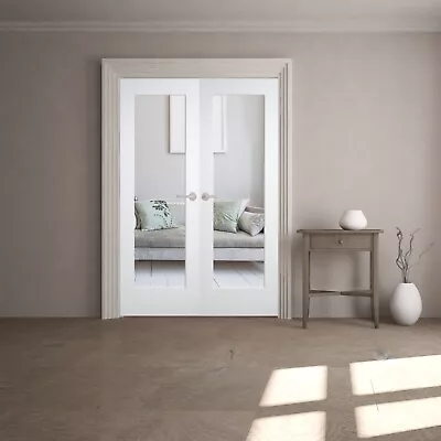 Internal Rebated Door Pair French Doors Shaker 1 Light Clear Glass White Primed • £299.99