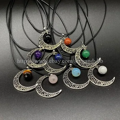 12 Moon Necklaces Wholesale Reiki Chakra Natural Gemstone Bead Pendant Jewelry • $29.84