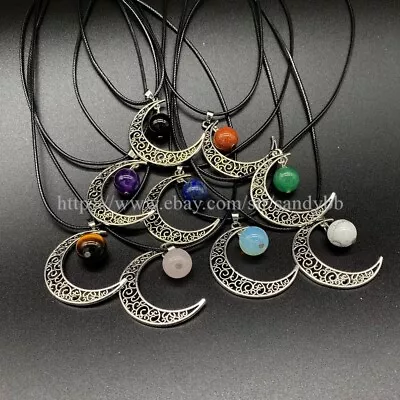 15 Moon Necklaces Wholesale Reiki Chakra Natural Gemstone Bead Pendant Jewelry • $34.99