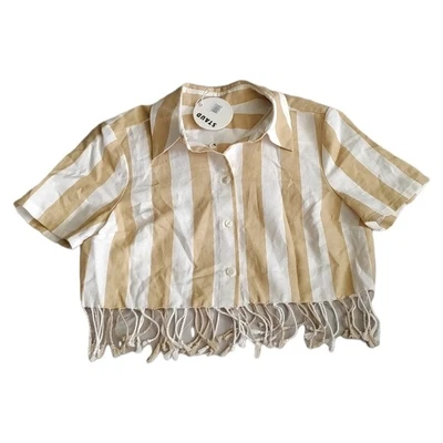 $120 • Buy New Staud Sands Striped Fringed Linen Crop Top S