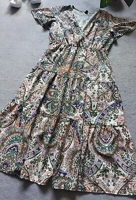 Gorgeous Colorful Paisley Bohemian Boho Midi Wrap Style Dress 👗 L 14 16  • £12