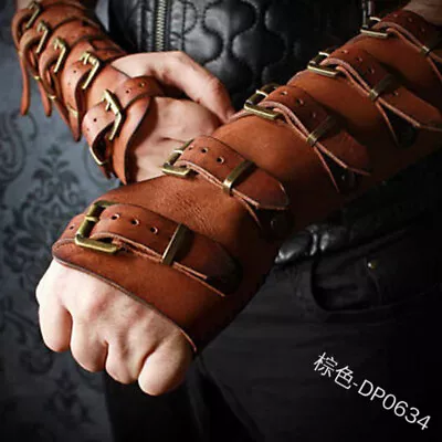 1Pair Men Medieval Bracers Wide Arm Armor Cuff Steampunk Gauntlet Armband • $29.99