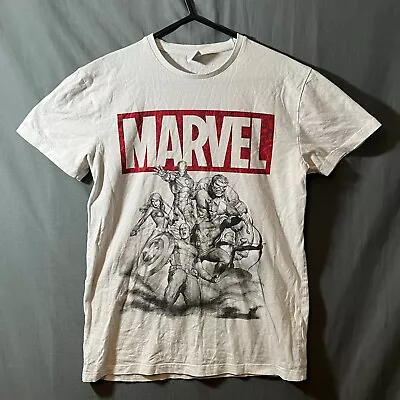 Marvel T Shirt Mens Small White Graphic Print Avengers Super Hero Short Sleeve • £6.99