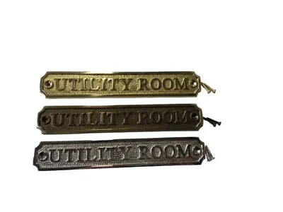 UTILITY ROOM Door Sign PLAQUE +SCREWS SOLID POLISHED BRASS ANTIQUE BRONZE NICKEL • £15.99