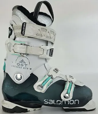 Used $350 Women's Salomon QST R70 W Ski Boots Ladies White Grey Teal Wide • $29.99