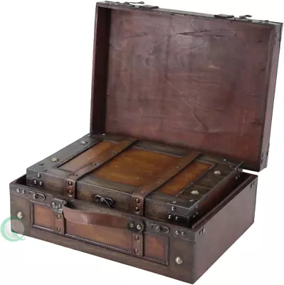 Vintage Antique Old Style Wood Chest Trunk Treasure Box Case Storage Home Decor • $99.99