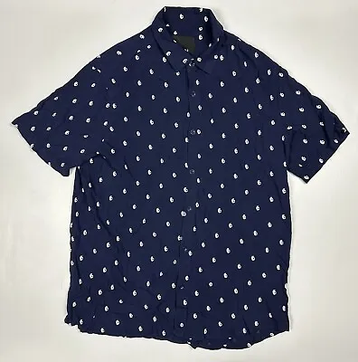 WNDRR Men's Short Sleeve B/Up Shirt Size M Navy Blue OK Hand Gesture Street Wear • $39.97