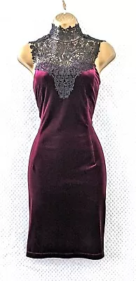 ROMAN Velvet Bodycon Dress Sz 12 Ruby Red Black Lace Bib Evening Occasion Party • $31.09