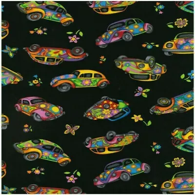 VW Beetle Herbie The Love Bug Hippy Retro Car Cotton Quilting Fabric  75cms • $14.90