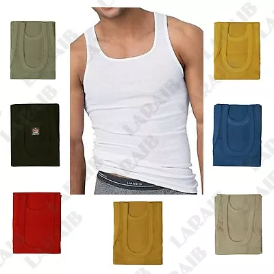 Mens Colour Summer Single Breathable Cotton Ribbed Tagless Vests Vest Tank Top T • £4.95