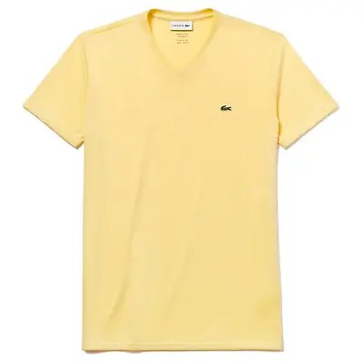 $49.95 • Buy Lacoste Yellow Short Sleeve Pima Cotton V-Neck Jersey T-Shirt