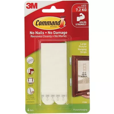 3M Command Hooks Picture Hanging Strips Medium White Adhesive Tape Loop 7.2kg • $15.90