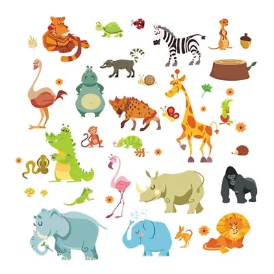 £3.59 • Buy Jungle Animals Wall Stickers For Kids Rooms Safari Nursery Rooms Wall Decals BF