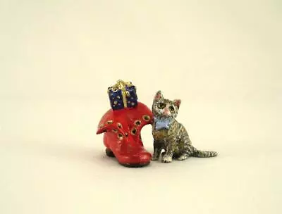 Vienna Bronze CAT With GIFT In BOOT Bermann Brass Austria Xmas Cold Painted • $139.99