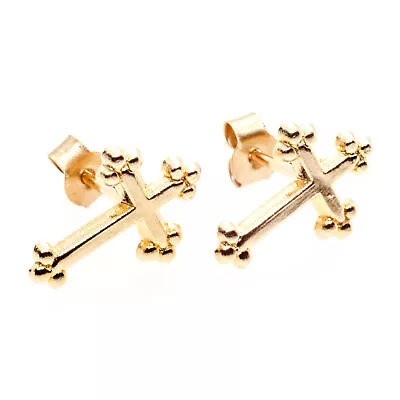 9ct Gold Stud Earrings Club Cross Design (posts And Backs Also Gold) • £17.50