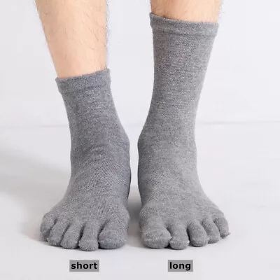 5Pack Men Crew Ankle Athletic Socks 100% Cotton Five Finger Toe Sport Black 7-11 • $13.29