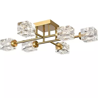 Gold Semi Flush Mount Ceiling Light Mid Century 6-Light Ceiling Chandelier • $149.99