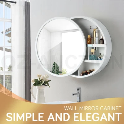 $99.95 • Buy Round Wall Mirror Cabinet Bathroom Vanity Decor Makeup Jewellery Cabinet White