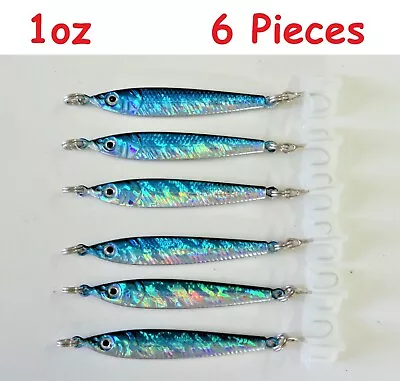  1oz Mega Live Bait Metal Jigs Blue Silver 6 Pieces Saltwater Fishing Lures  • $12.99