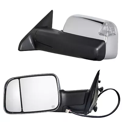 Tow Mirrors For 2009-2018 Dodge Ram 1500 2500 3500 Power Heated Chrome Cap • $166.46