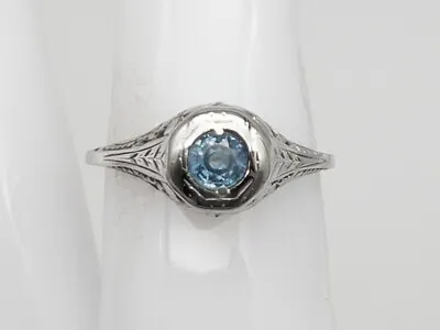 Antique 1920s W $2000 .65ct Ceylon Blue Sapphire 18k White Gold Filigree Ring • $350