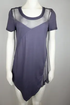 Monoreno - Women's Gray Mesh Cut-out Short Sleeve Knit Tunic Top - Size M • $13.74