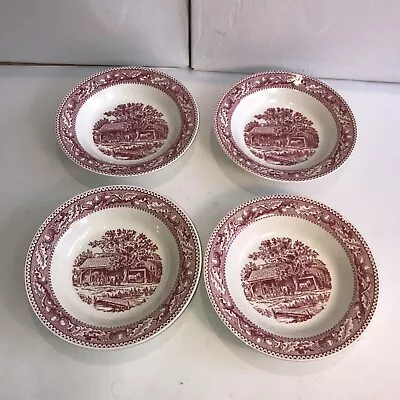 VTG MEMORY LANE ROYAL IRONSTONE RED  Dishes Set Of 4 Rim Soup Bowls 8 3/8  • $36