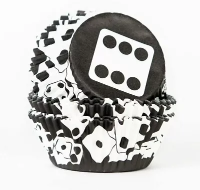 200 Pcs Paper Cupcake Baking Muffin Liners  Game Night  Black/White Dice 2  Base • $6.95