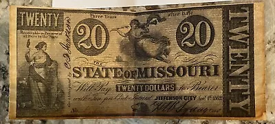 1862 State Of Missouri Jefferson City Twenty Dollar $20 • $95