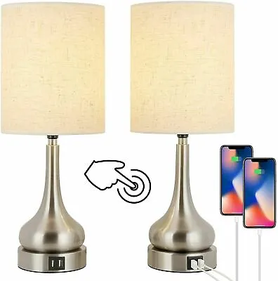 $43.90 • Buy Set Of 2 Table Lamps With Touch Control For Living Room With USB Charging Ports