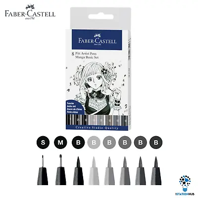 Faber Castell 8 Pitt Artist Pens - Manga Basic Set | Brush Superfine Medium Tip • £33.35